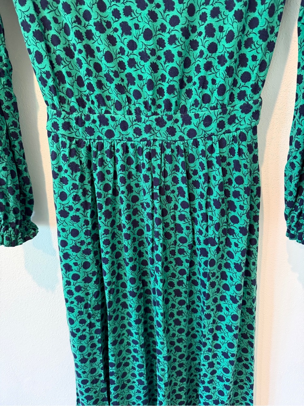 Boden Evelyn Jersey Midi Dress Sapling Leafy Bud Green Navy Floral Pockets Sz 8 - Picture 8 of 11